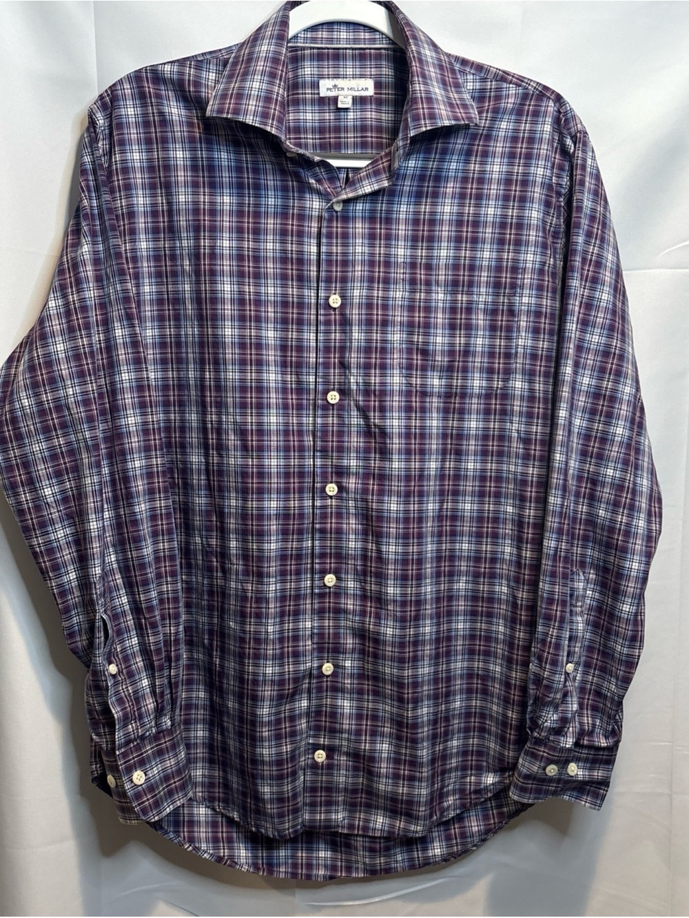 Peter Millar Crown Soft Crestline BlackBerry Sport Plaid Dress Shirt